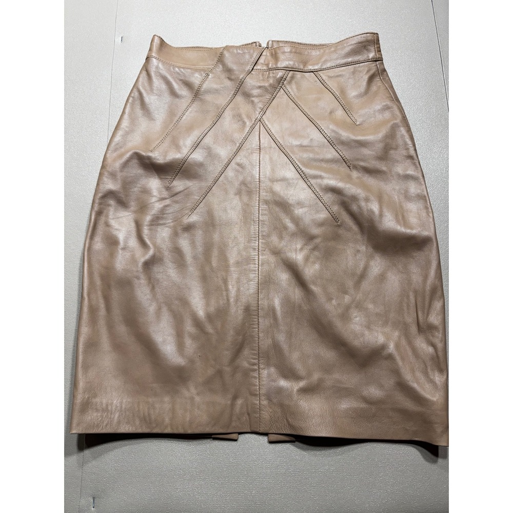 Danier‎ Leather Pencil Skirt Taupe Brown Chevron Stitching MSRP:$295